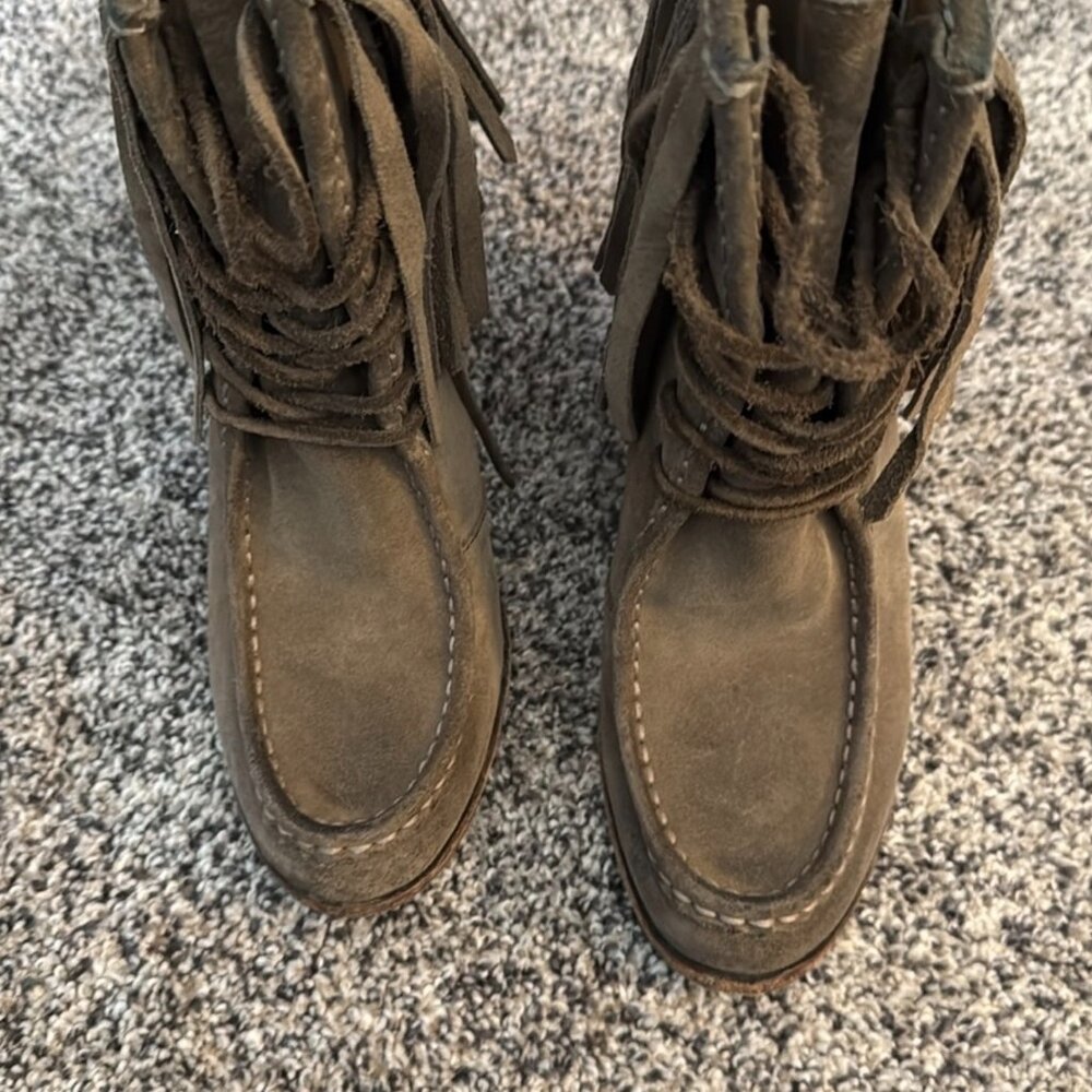 FRYE Fringe Suede Brown Parker Lace-Up Boots 8 Streetwear Boho granola western - Picture 5 of 13